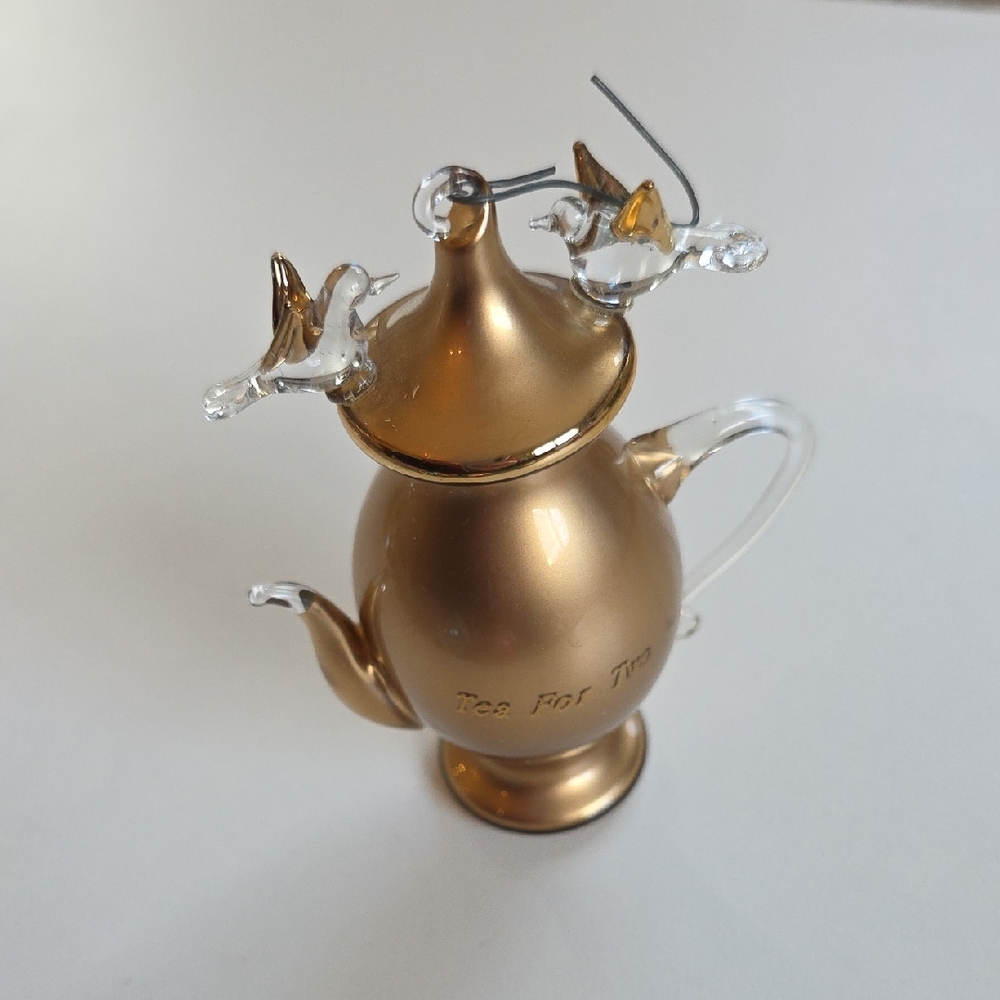 Christmas Ornament - Tea For Two Elegant Gold Bird Teapot